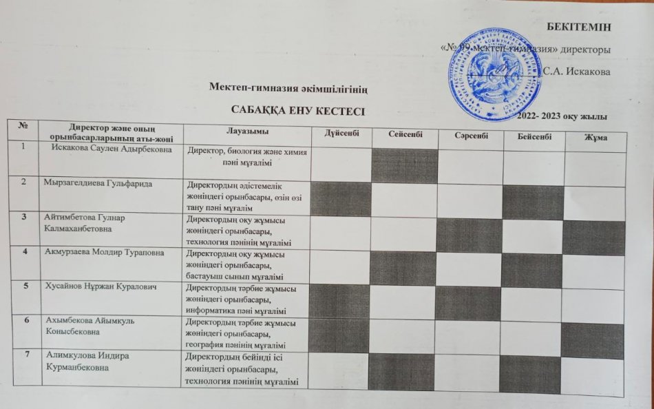 Сабаққа ену кестесі